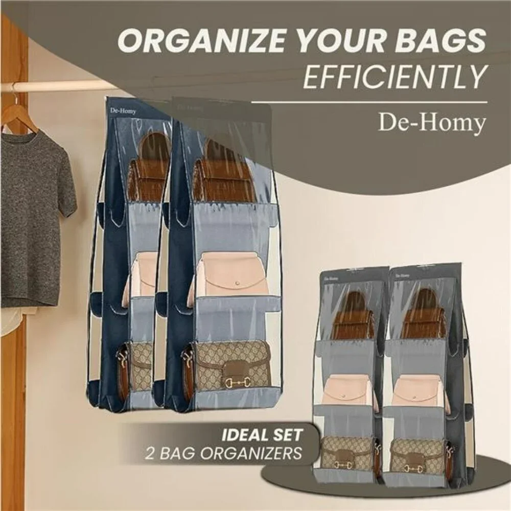 Hanging Purse Organizer Closet Handbag Storage Bag Holder with 6 Pockets 2 Pack
